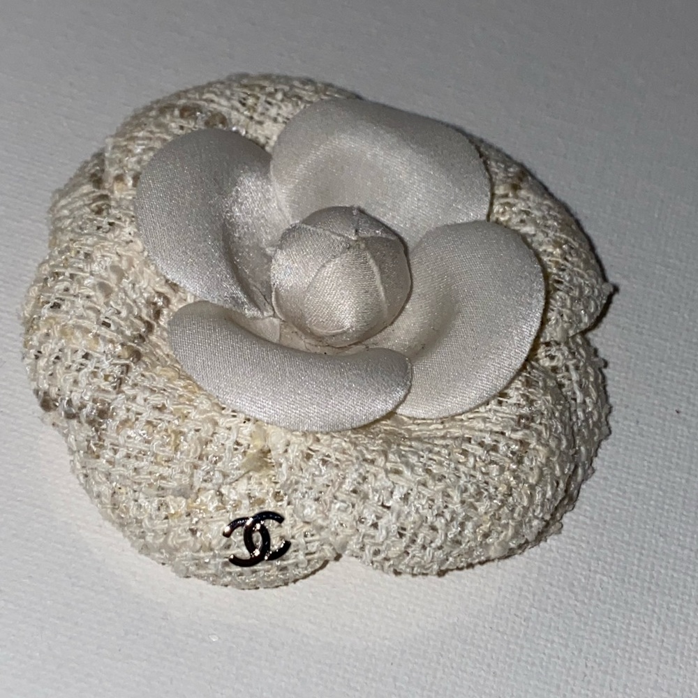 CHANEL White Camellia Brooch